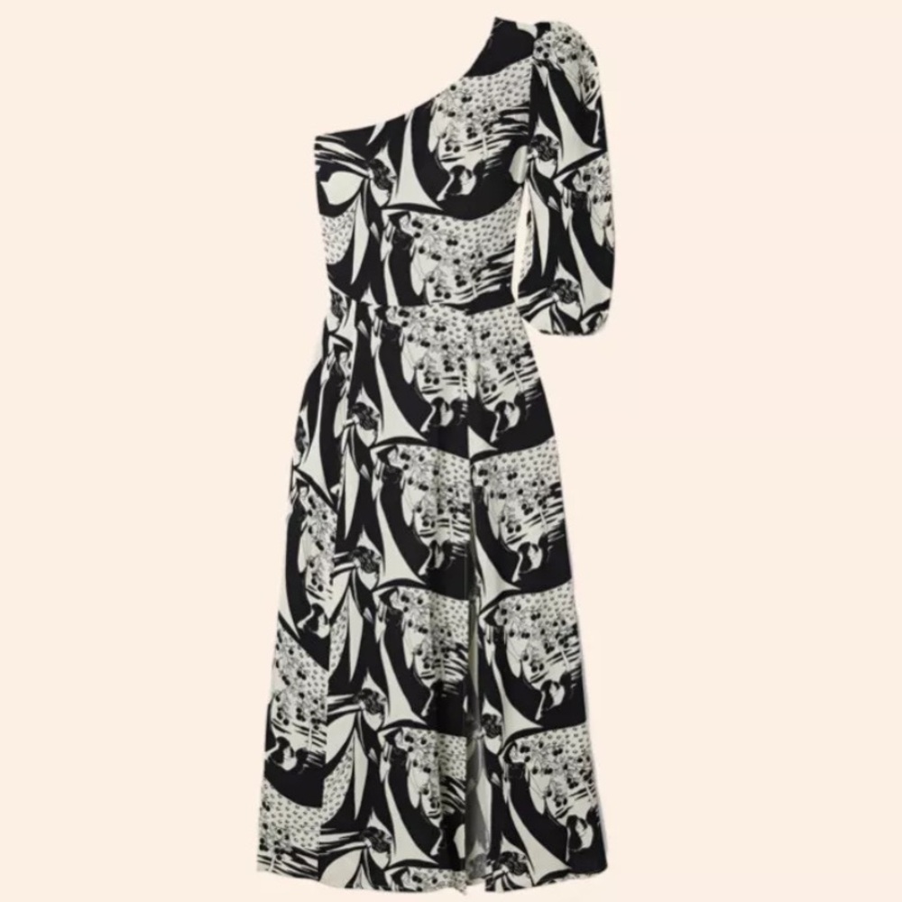 Reformation Persephone Print One Shoulder High Slit Midi Dress Sz 4 - Picture 12 of 14